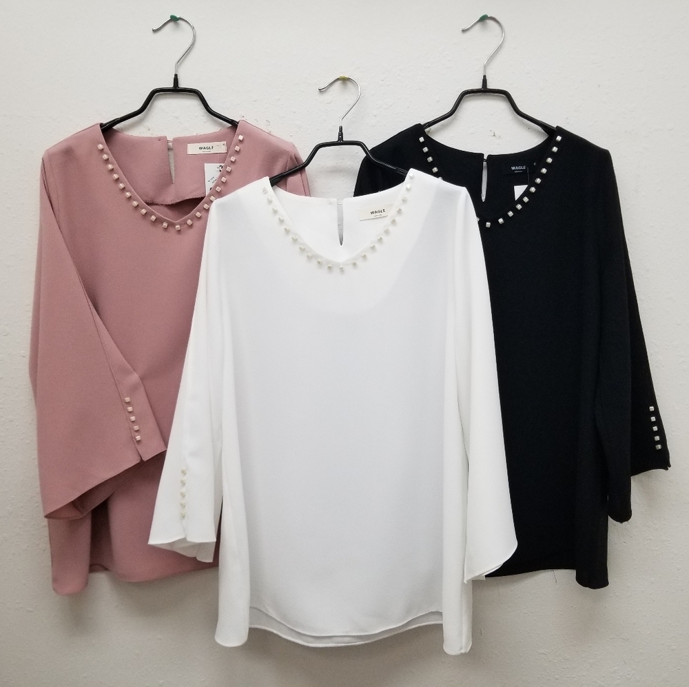 3/4 bell sleeve blouse with stone details